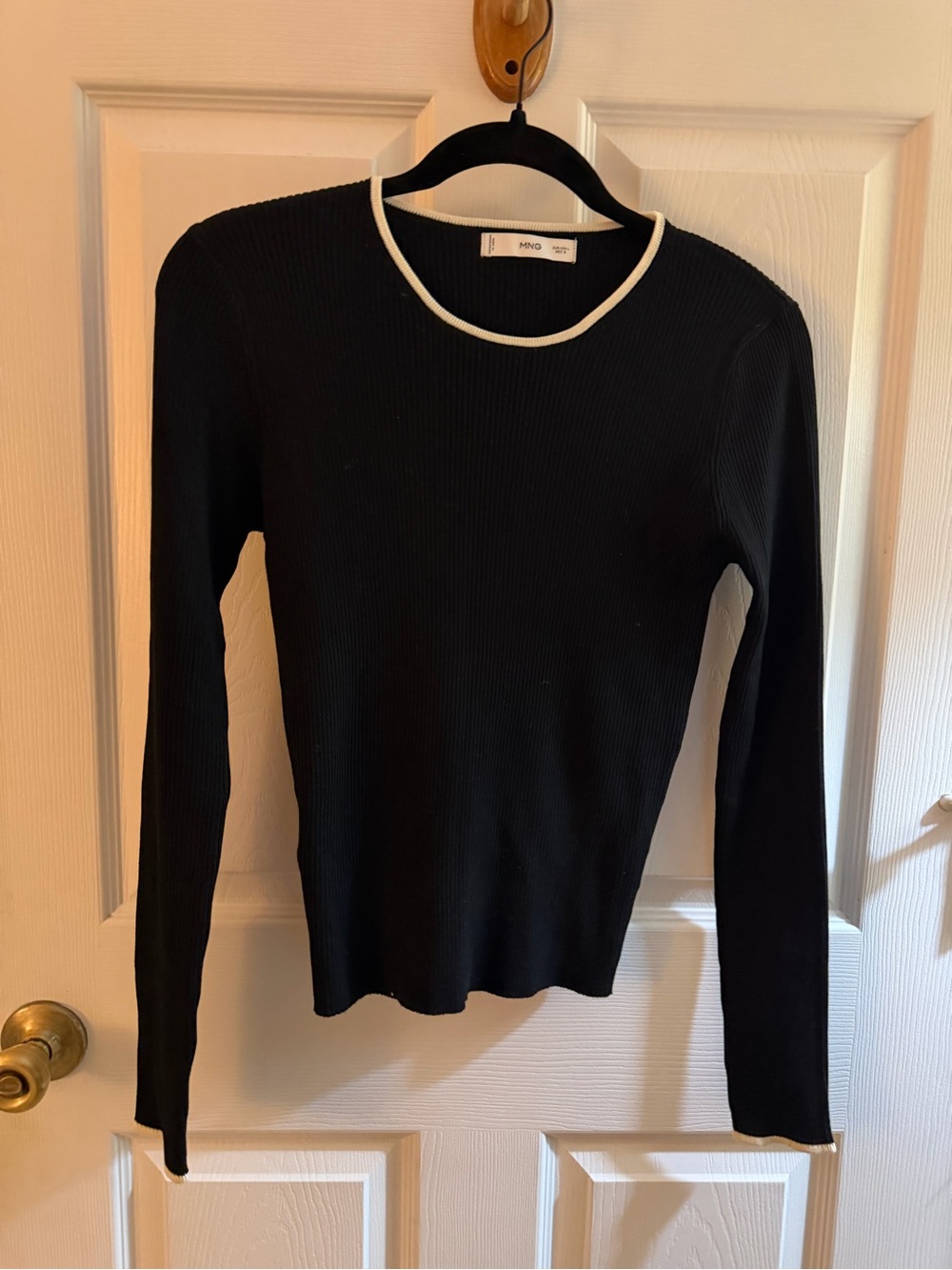Mango Contrast Trim Ribbed Sweater Top